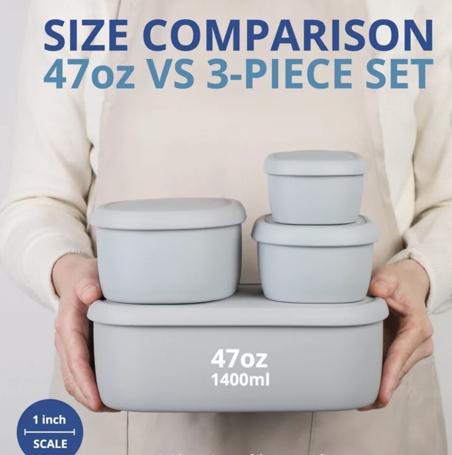 Blue Gingko Unbreakable Durable Silicone Food Storage Nesting Container Set