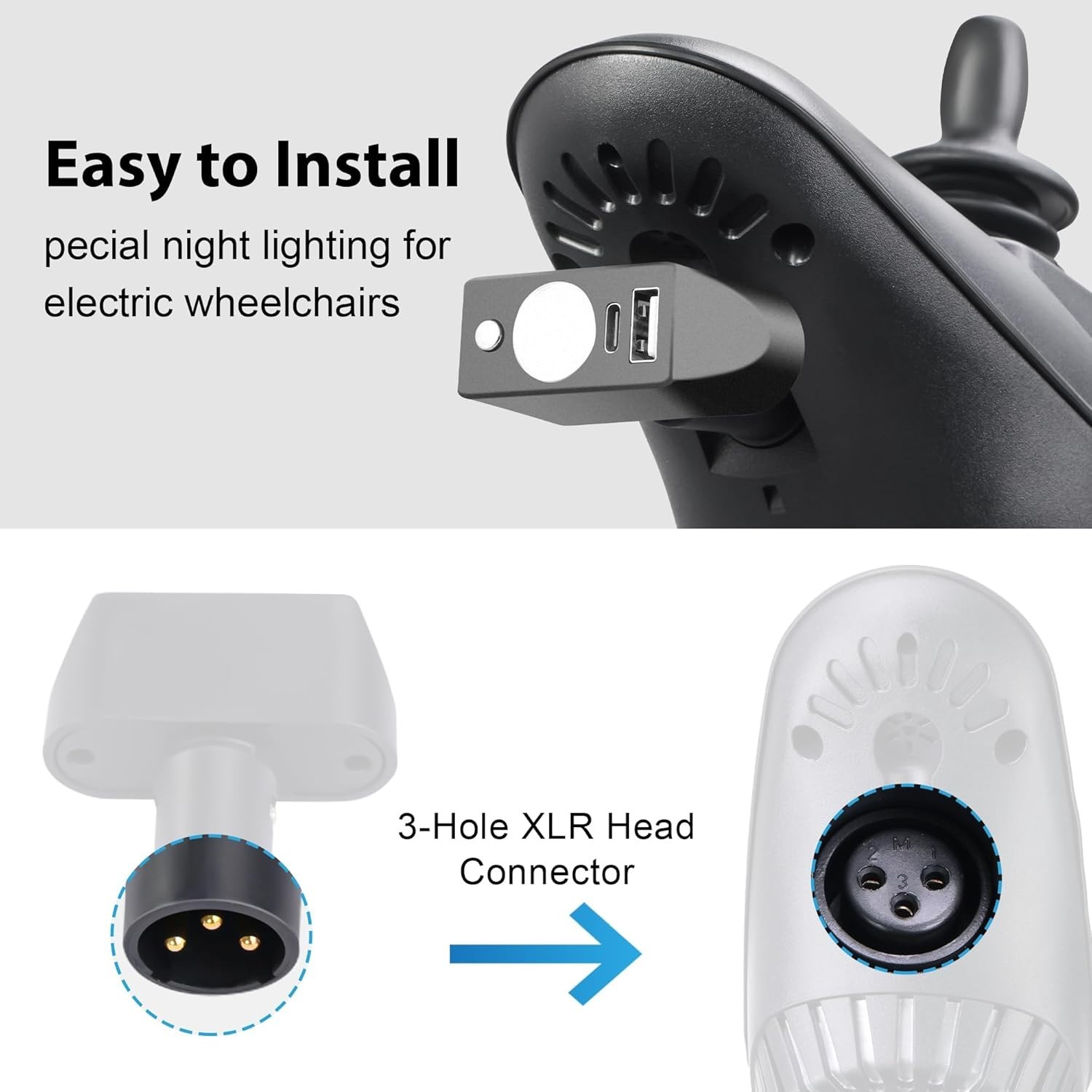 Electric Wheelchair Led Light Power Wheelchair Accessories,3 Pin XLR Head Light