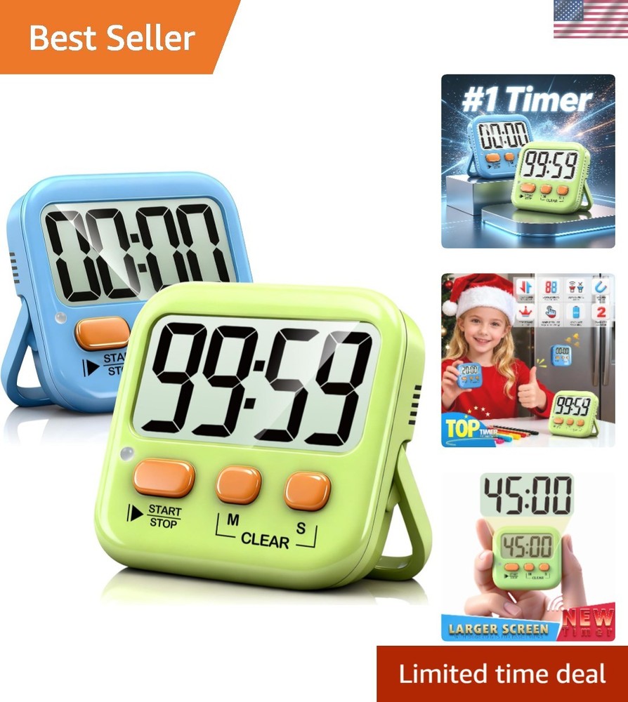 Versatile 2 Pack Kitchen & Classroom Timers - Loud/Silent Modes Included