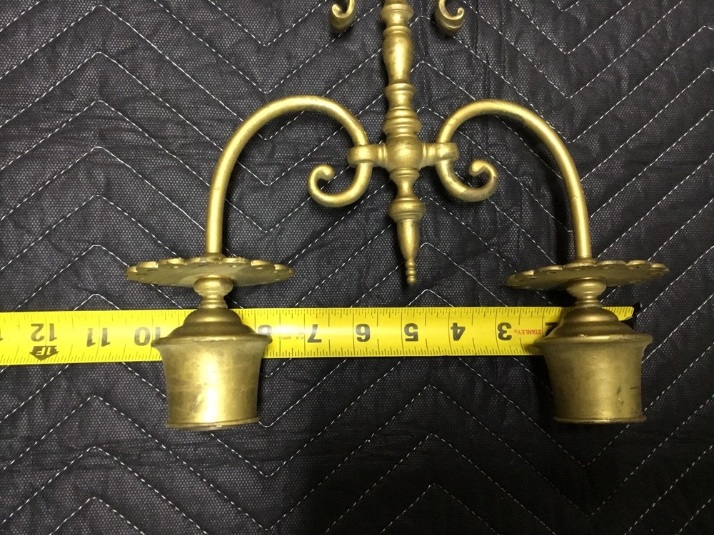 Antique Renaissance Ornate Gilded Solid Brass Wall 2 Light Sconces