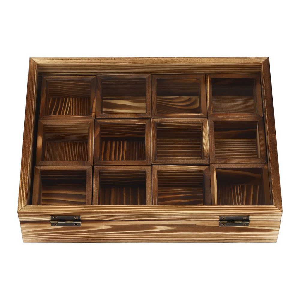 12-Compartment Wooden Spice Box with Spoon - Elegant Kitchen Storage Solution