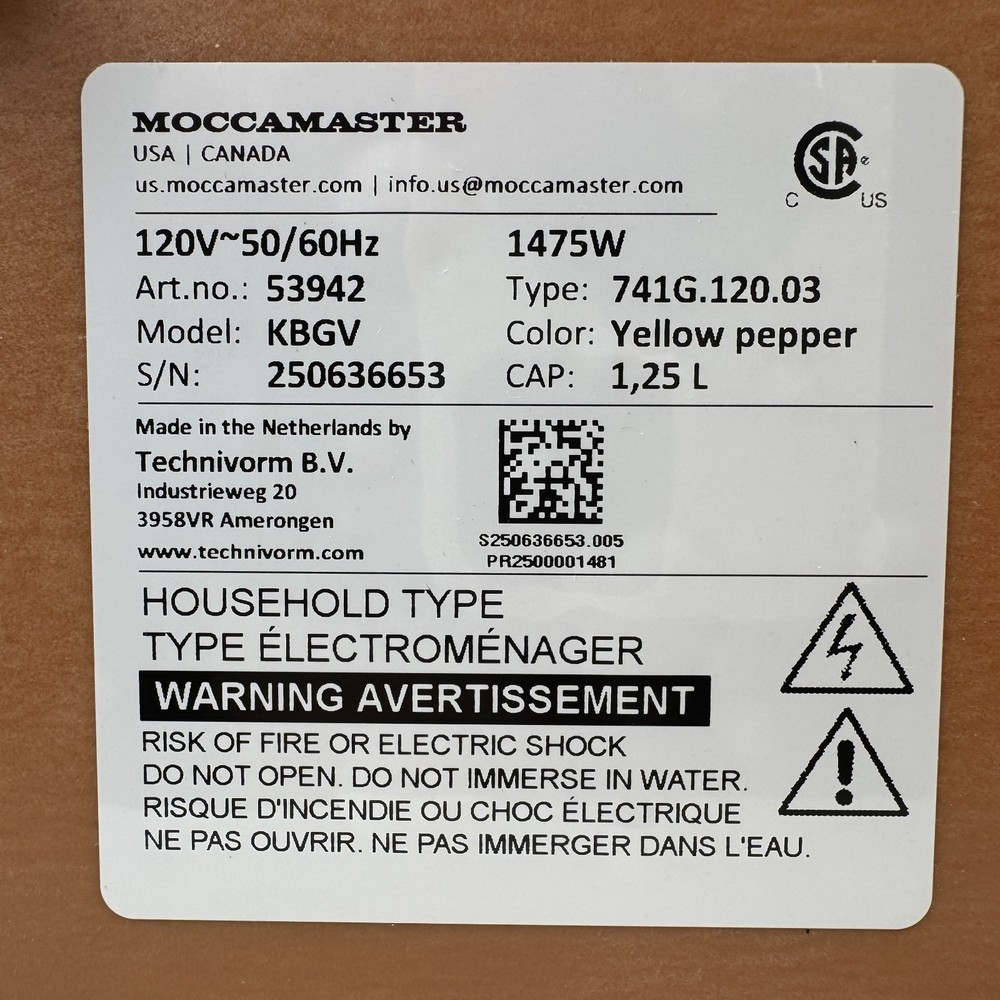 Technivorm MOCCAMASTER 53942 KBGV Coffee Maker Machine Scratch and Dent