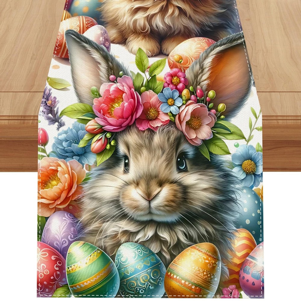 Watercolor Bunny Rabbit Flower Easter Table Runner Easter Spring Summer Home Kit