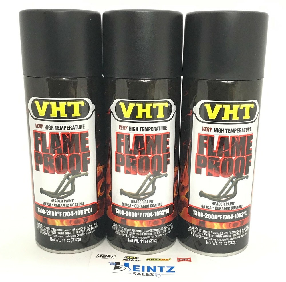 VHT SP102-3 PACK FLAT BLACK High Temperature Flame Proof Header Paint - 11 oz