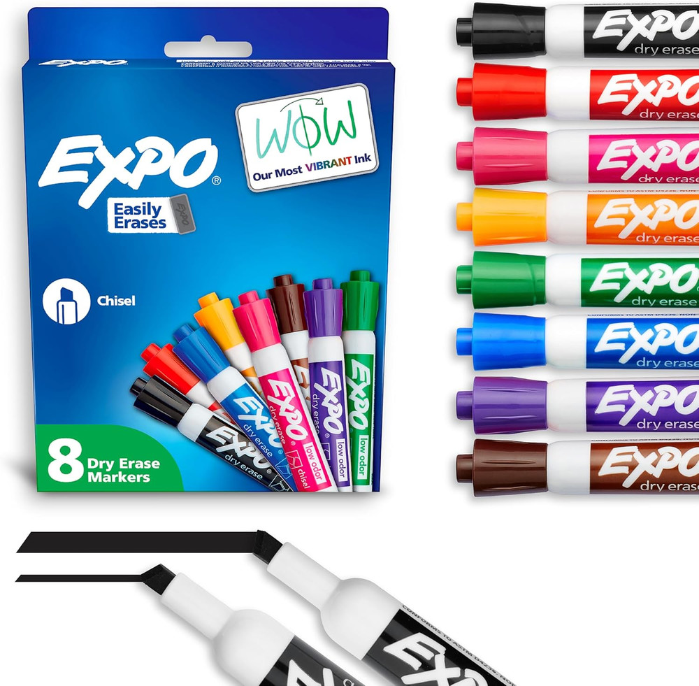 Low Odor Dry Erase Markers Chisel Tip Assorted Colors 8 Count