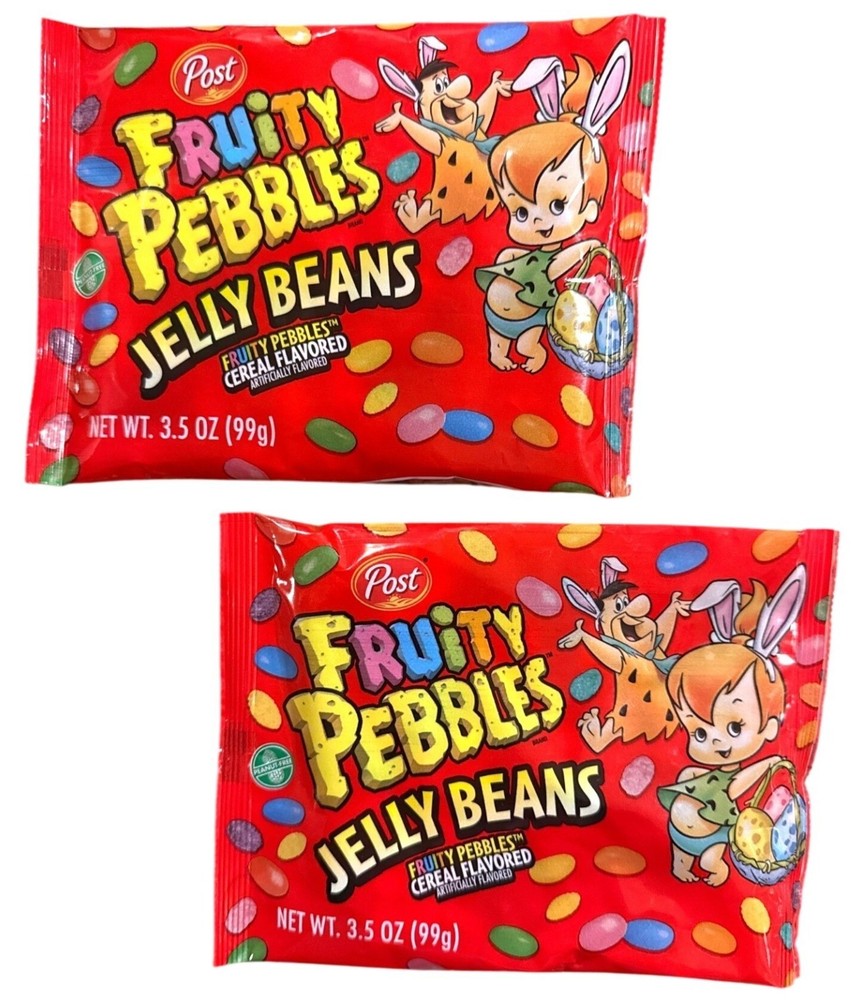 2pc Set 3.5 oz Each POST Fruity Pebbles Jelly Beans Cereal Flavored Easter Candy