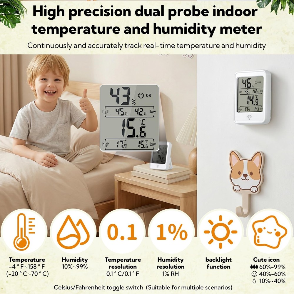 6 Pack Digital Hygrometer Indoor Thermometer - Smart Temperature Humidity Mon...