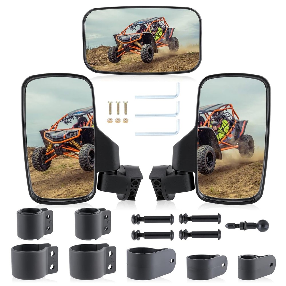 UTV Side Mirror Center Mirror 2 Inch Roll Bar Adjustable Rearview Kit Cage