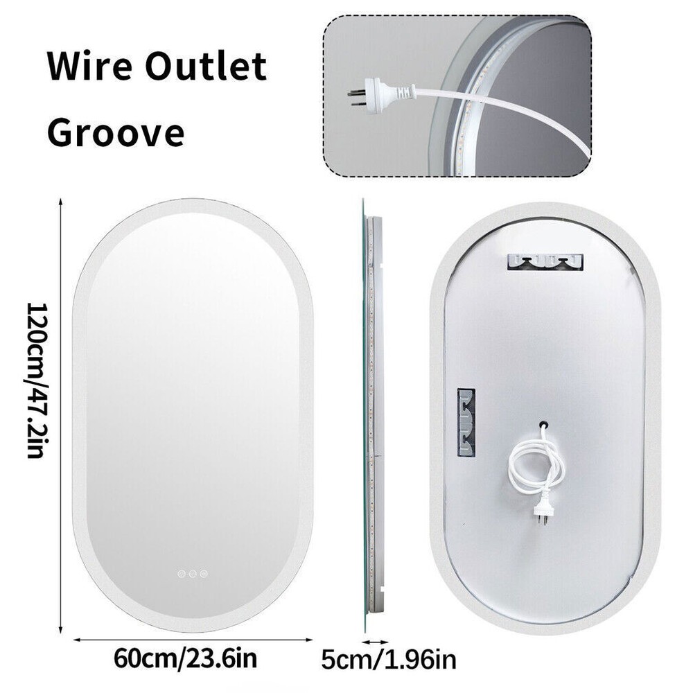 Frameless LED Bathroom Mirror 3 Color Dimmable Horizontal/Vertical Wall Mirrors