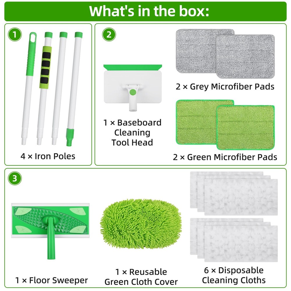 Baseboard Cleaner Tool with Handle, Extendable Long Handle Baseboard Floor Clean