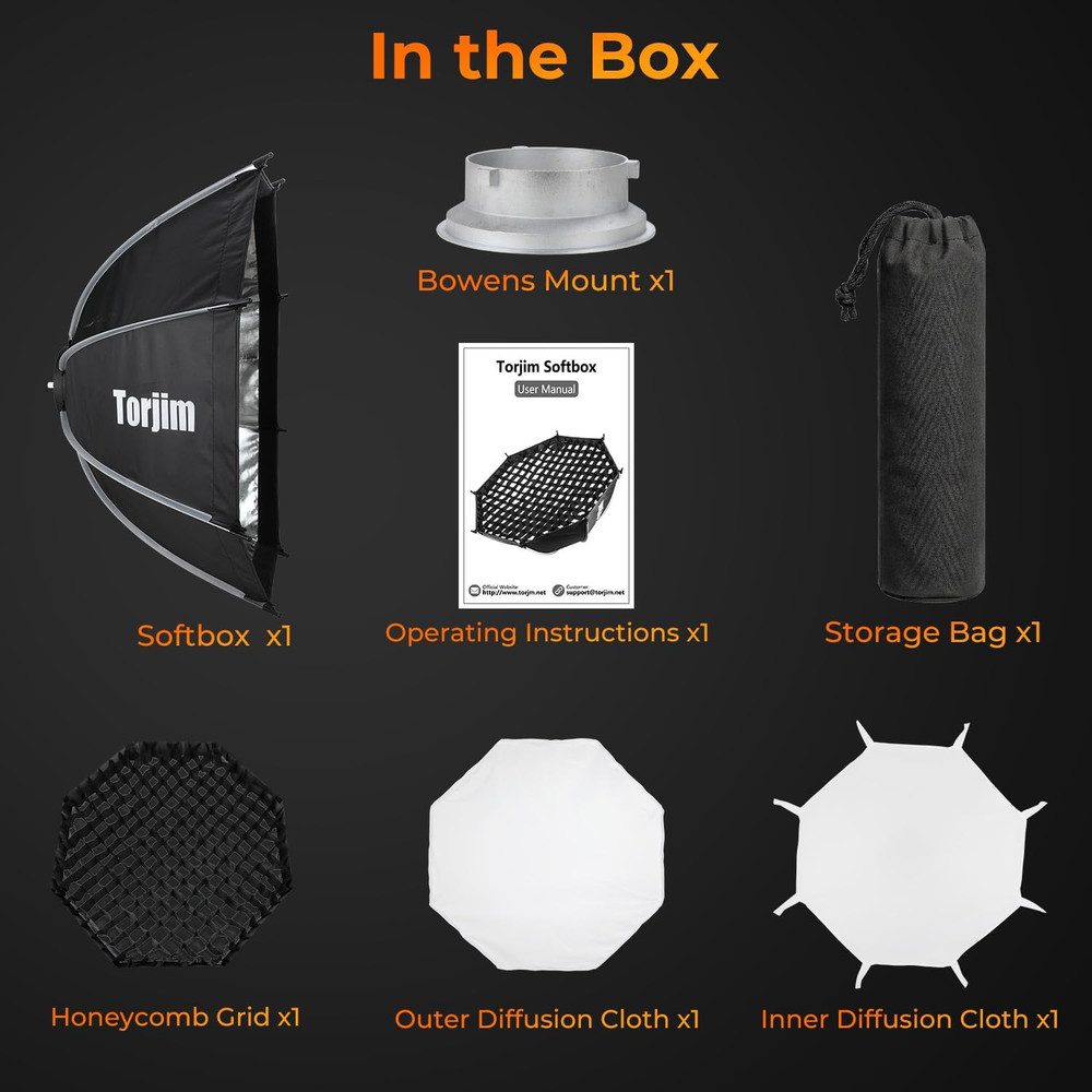 35.4"/90Cm Octagonal Softbox with Quick Release Bowens Mount, Portable & Collaps