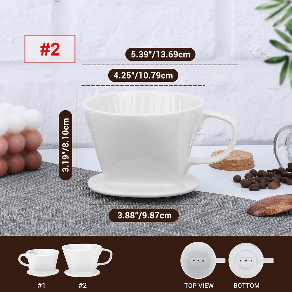 #2 Pour Over Coffee Maker, Single Cup White Ceramic Coffee Dripper, 1 Set Siz...