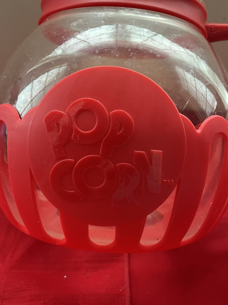 ECOLUTION MICRO-POP MICROWAVE 3QT HANDLED POP CORN POPPER GLASS & RED SILICONE