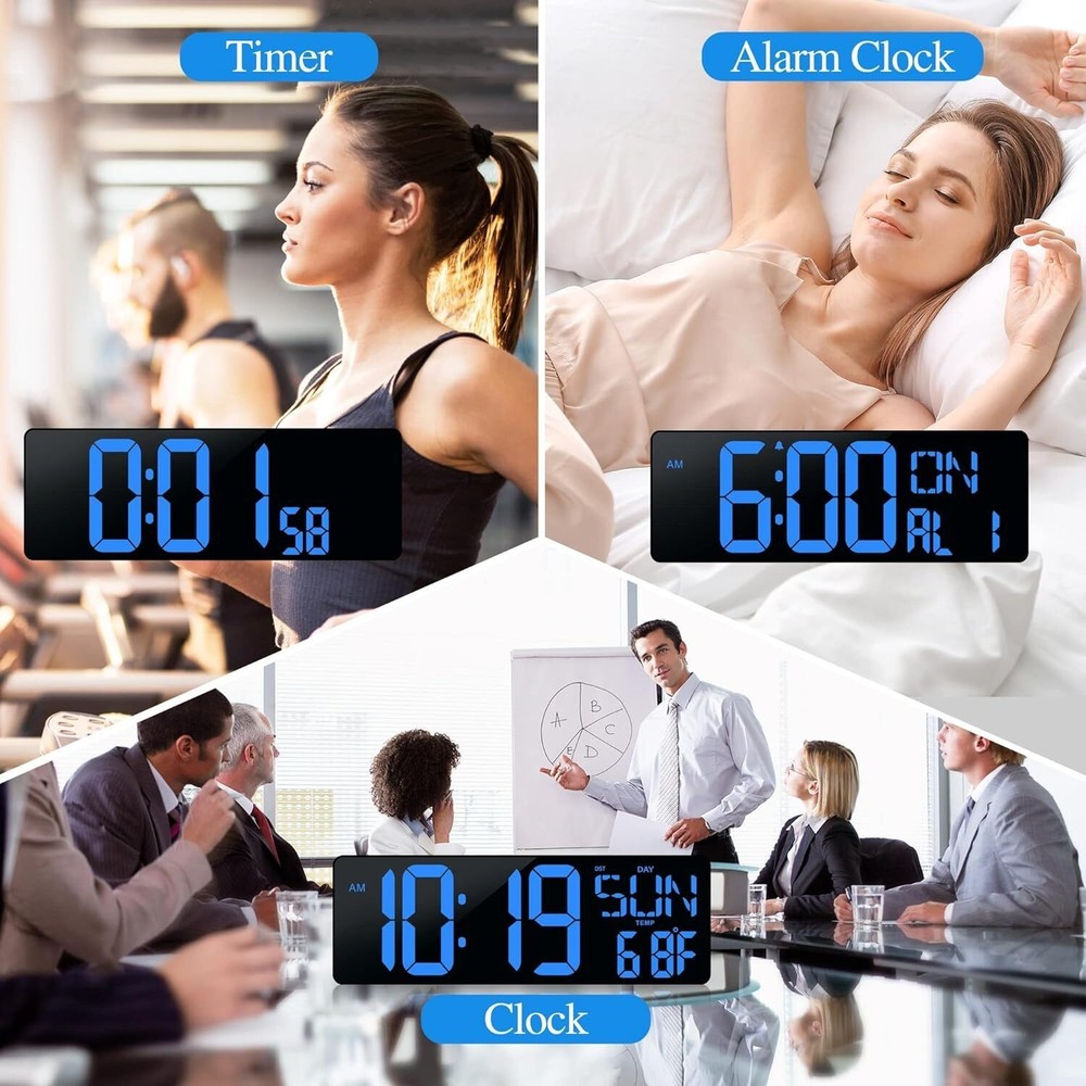 Large Digital Wall Clock with Remote Control 17.2" LED Large Display Timer US