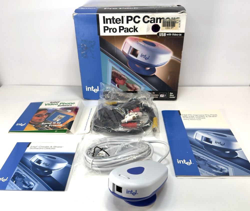 Intel PC Camera Pro Pack USB Video-In Complete Kit Boxed Vintage Webcam