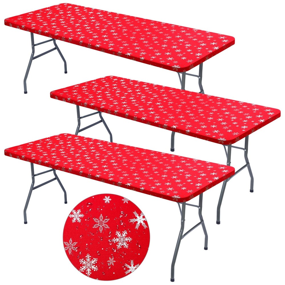Mixweer 3 Pcs Snowflake Tablecloth Elastic Edge Tight Fitted Rectangle Folding T