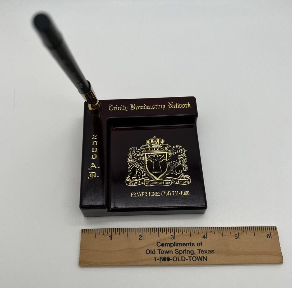 Vintage Trinity Broadcasting Network Prayer Line Desktop Pen Notepad Holder