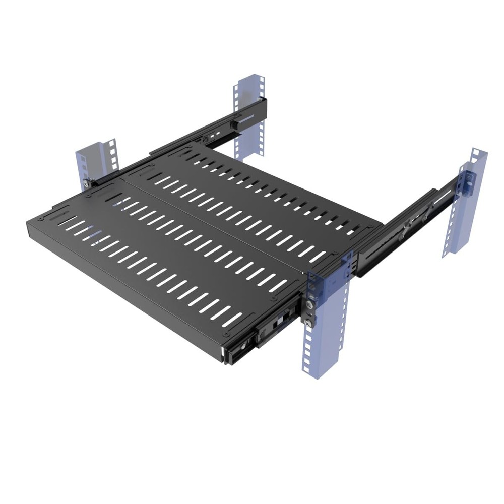 1U Sliding Rack Shelf, 4-Post Vented Rack Mount Shelf 14-17“ Deep with Adjust...