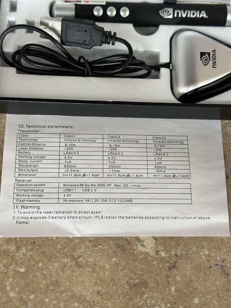 NVIDIA Wireless Presenter Presentation Clicker with Red Laser Pointer BLACK