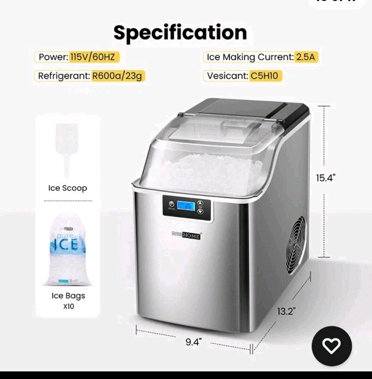 44lbs/Day Electric Chewable Nugget Ice Cube Maker Machine Self-Clean Function