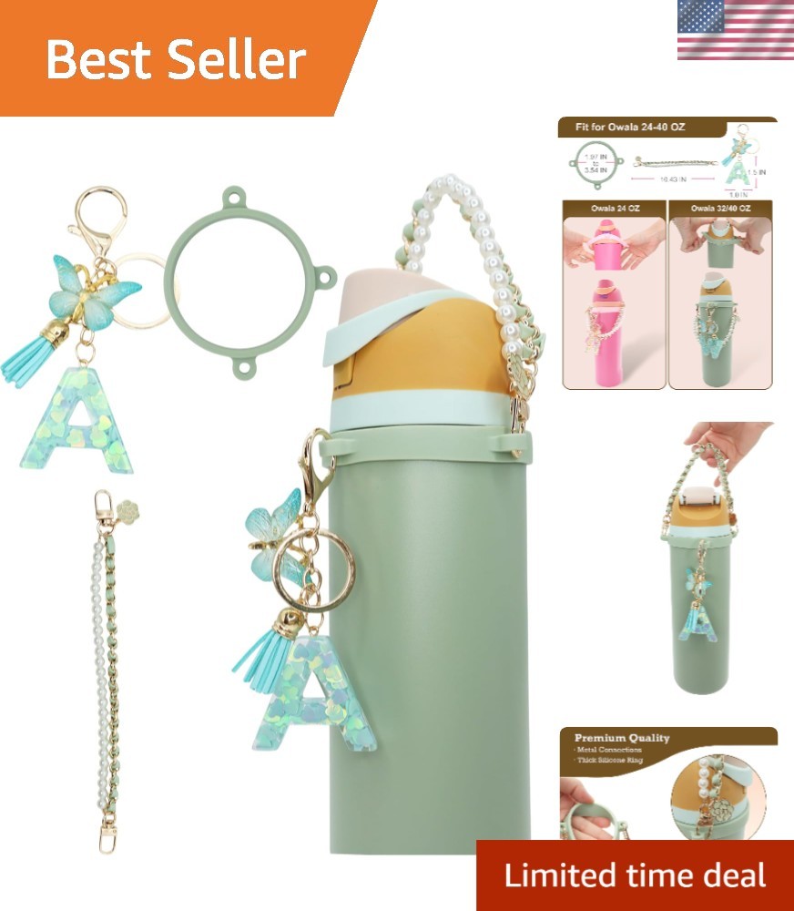 Personalized Initial Keychain & Durable Strap for Owala Water Bottles - 3PC Set