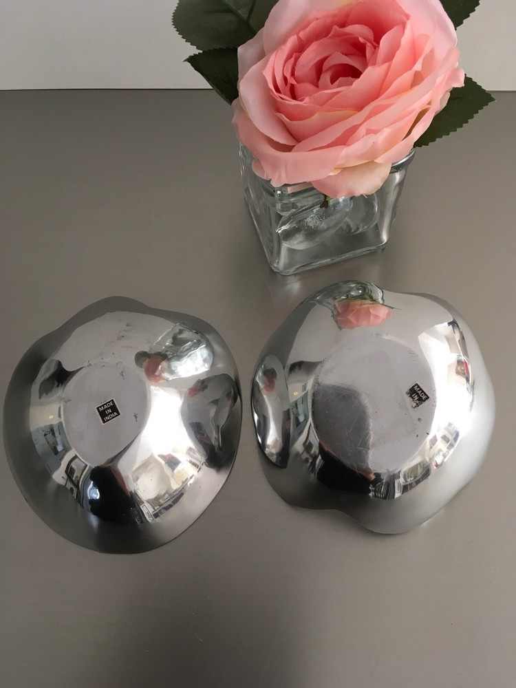 2 Unique Small Shaped Shiny Silver Candy Or Serving Dishes