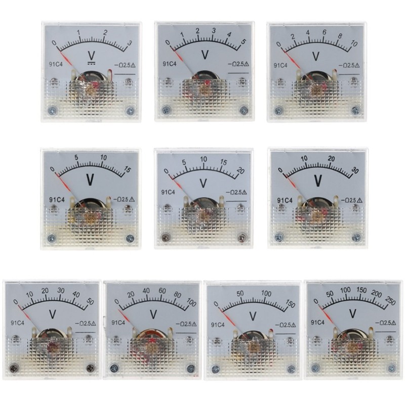 10 Types Pointer Voltmeter DC Square Analog Volt Pointer Needle Panel Meter