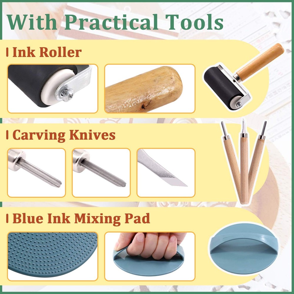 41 PCS Rubber Stamp Making Kit, Carving Blocks, Tools, Brayer Roller, Printing