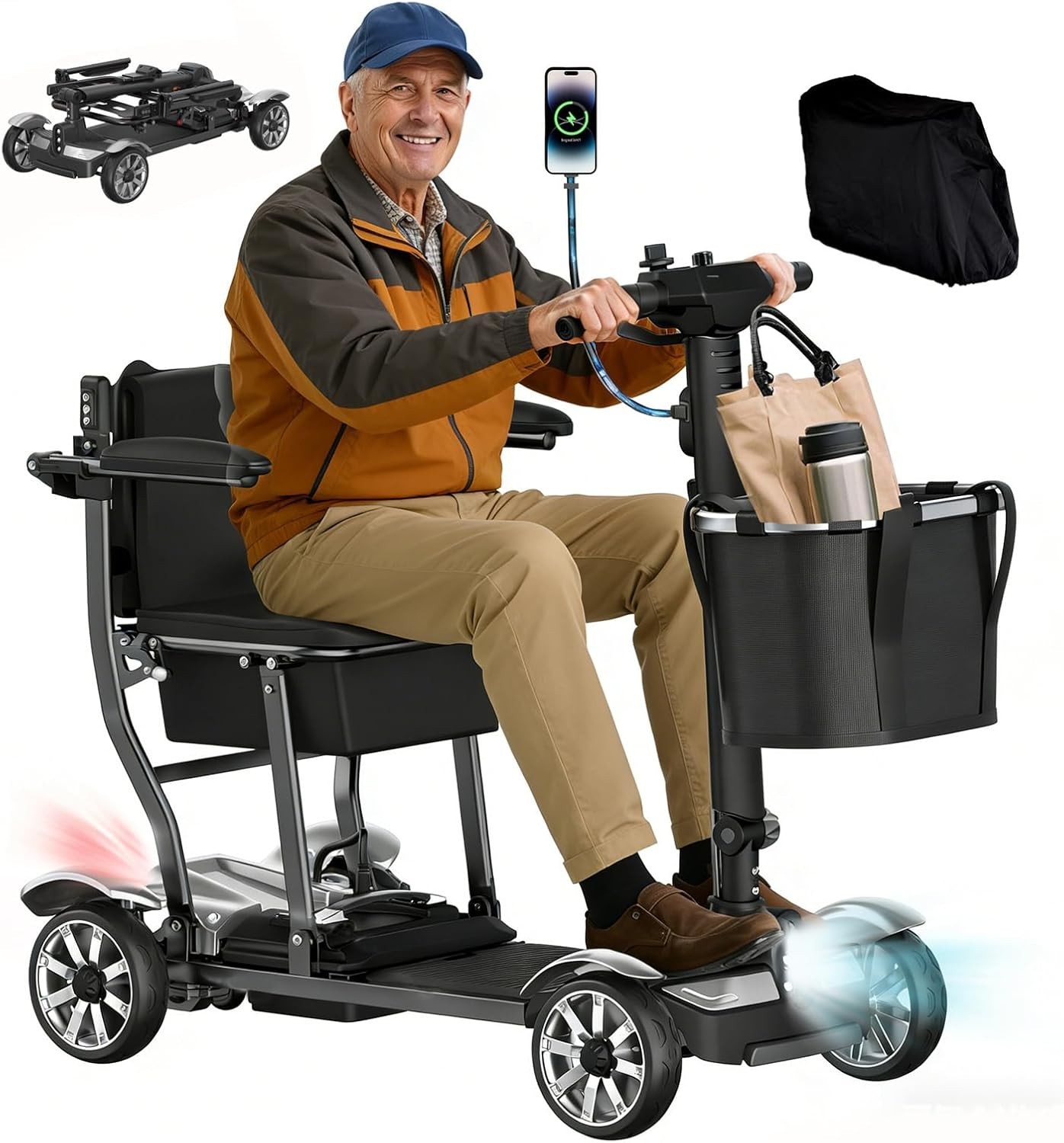 38LBS Foldable 4 Wheel Mobility Scooter for Seniors Lightweight Airline Approved