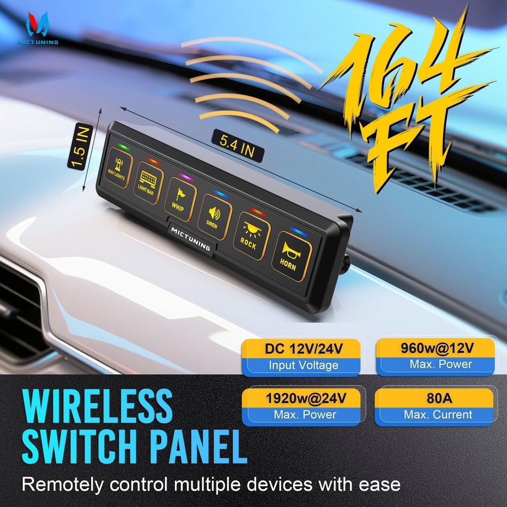 BB60 Wireless 6 Gang Switch Panel, Auxiliary LED Light Bar Switch Remote Control