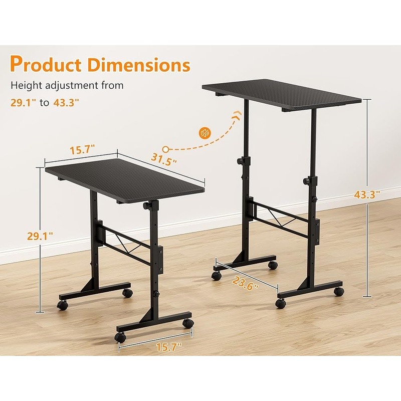 Adjustable Standing Desk Rolling Lockable Compact Height Adjustable Workspace US