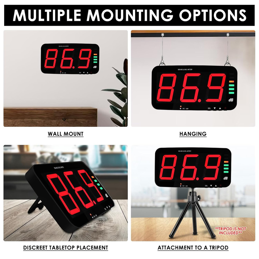 Decibel Meter Sound Level Meter with Data Logging, 13" Large LCD Display Wall Mo