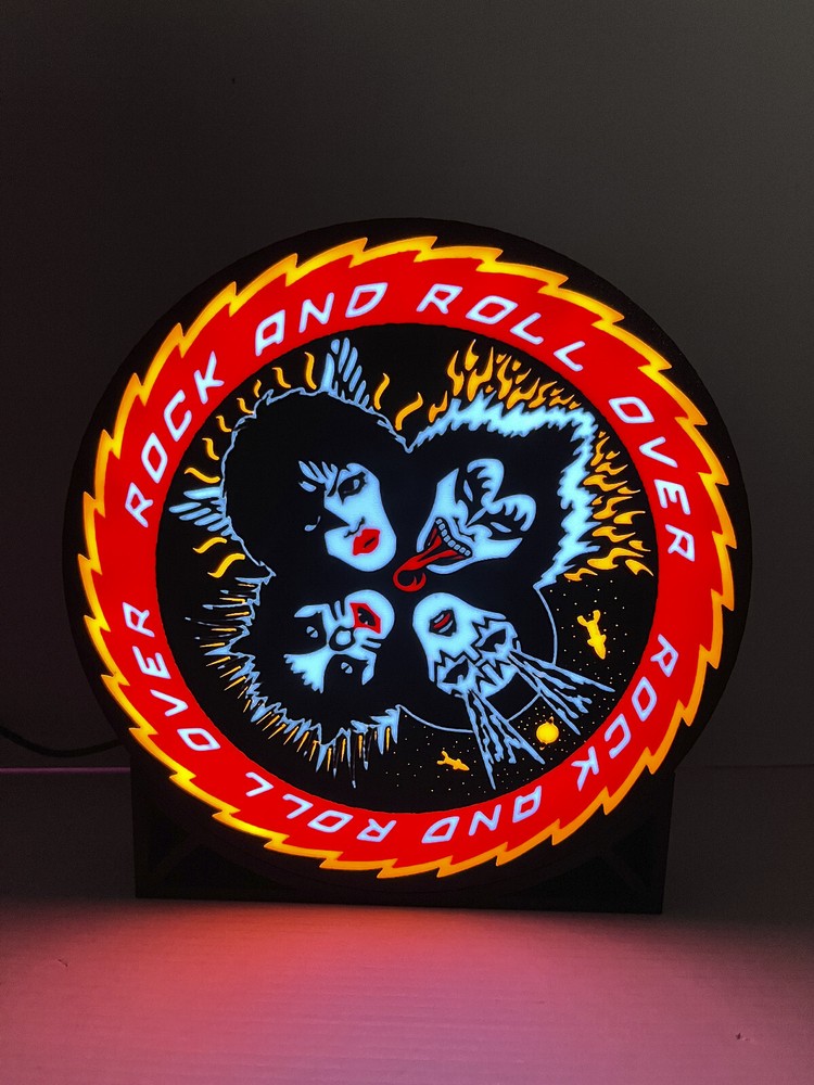KISS Rock and Roll Over light box, colored bright LEDs with stand and remote