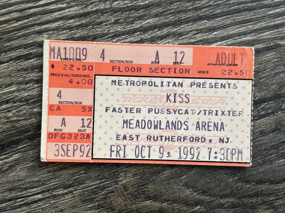 KISS TICKET STUB Meadowlands New Jersey 1992 A Revenge Concert Tour Vintage Kiss
