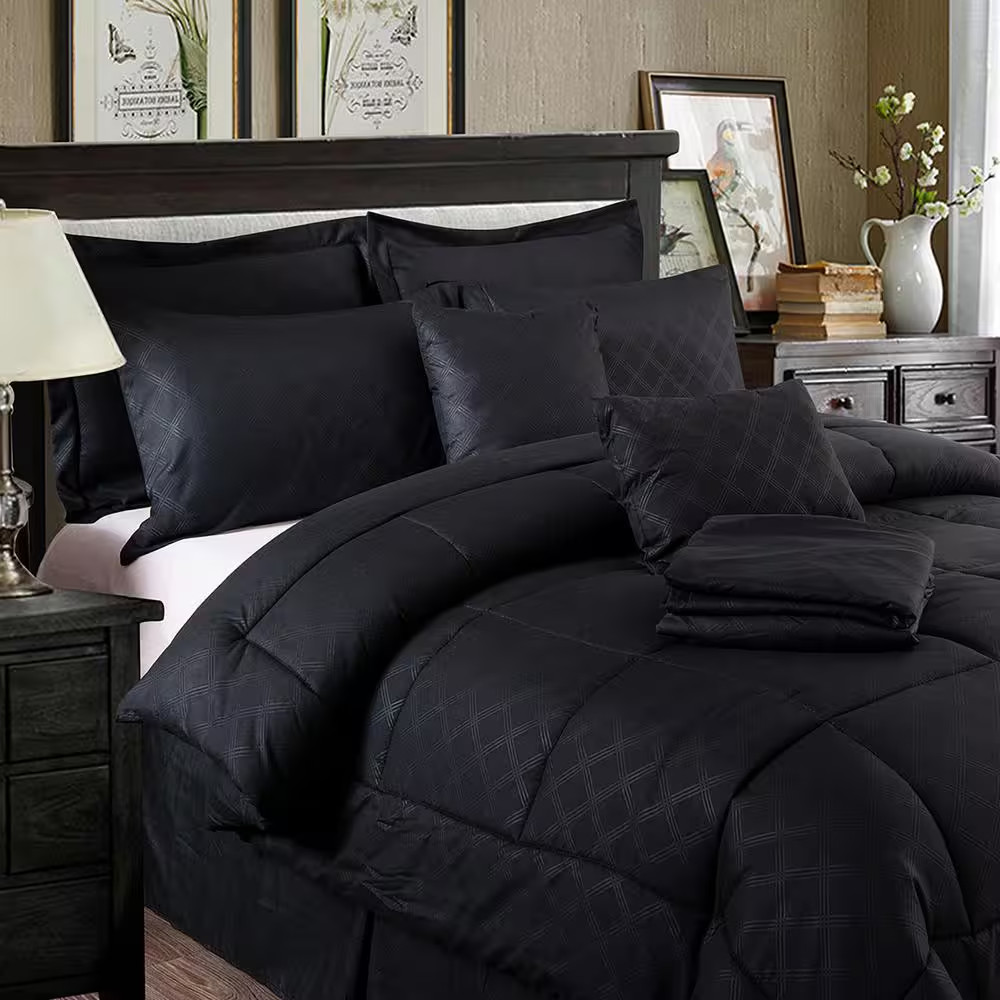 10-Piece Black Plaid King Comforter Set