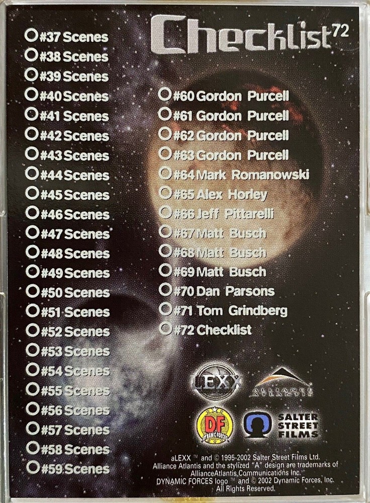 Lexx Base Card Set 72 Cards Dynamic Forces 2002