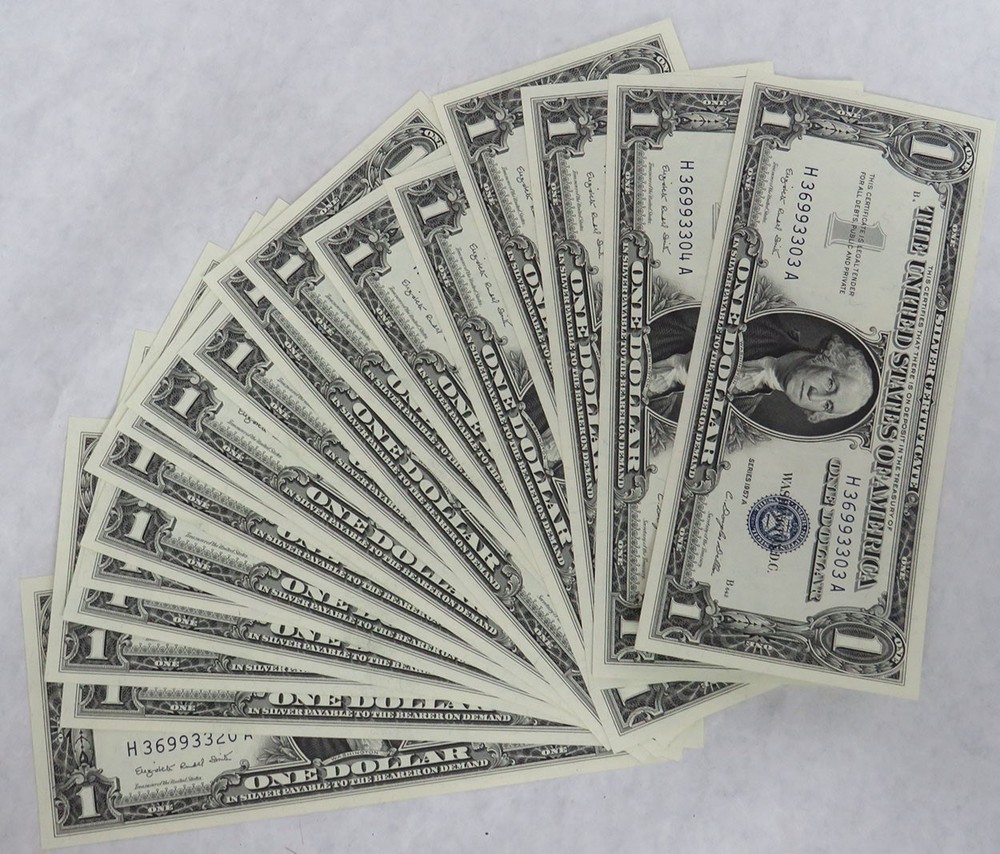 18 CONSECUTIVE 1957 A UNITED STATES $1 SILVER CERTIFICATE #1620 NOTES