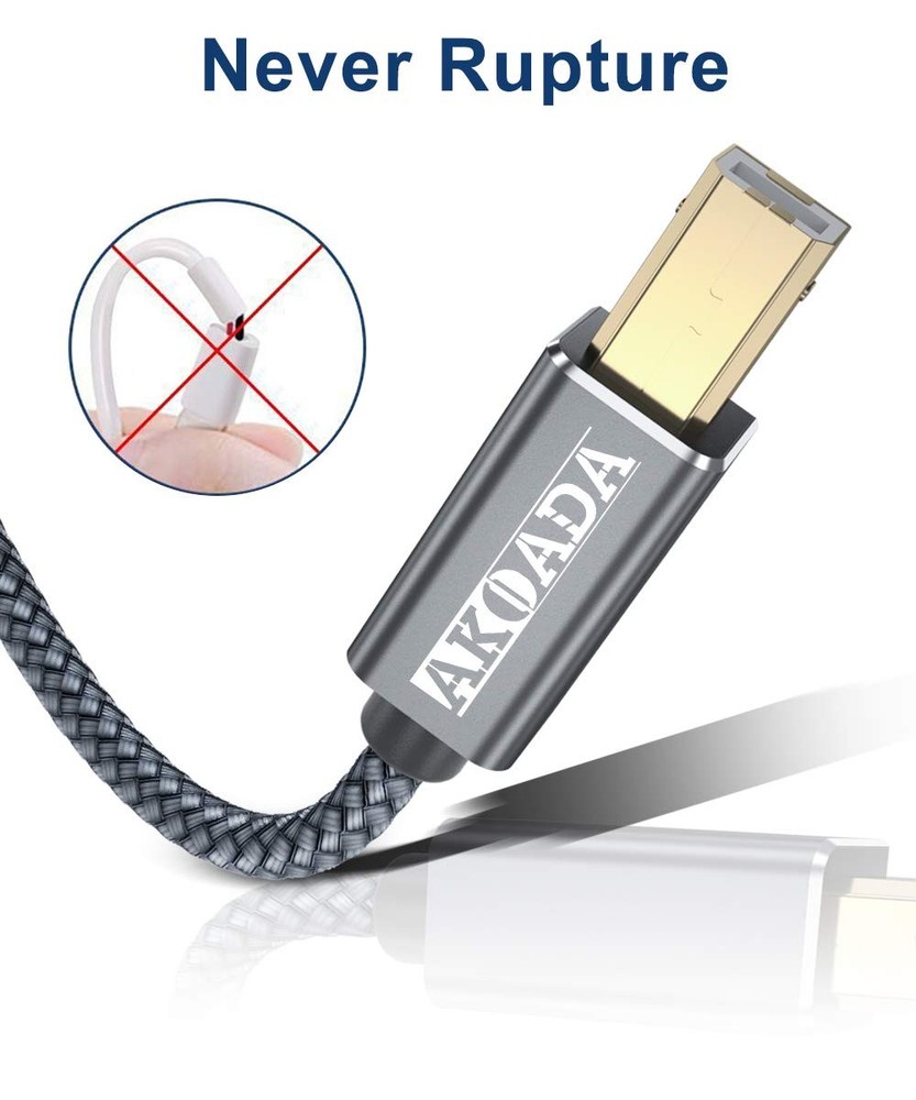 AkoaDa Printer Cable 10ft USB 2.0 Type A Male to B 10ft, grey