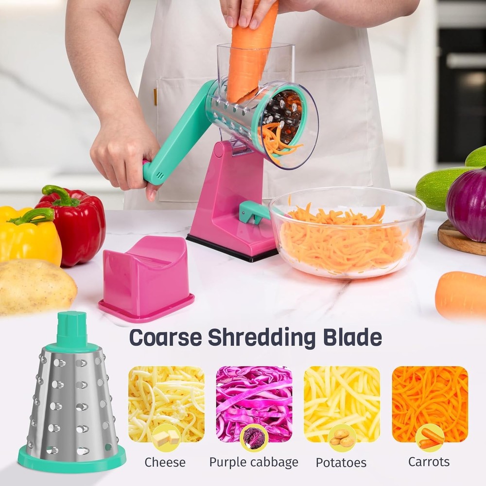 Rotary Vegetable Slicer 3 Drums Cheese Grater Multi Function Kitchen Tool