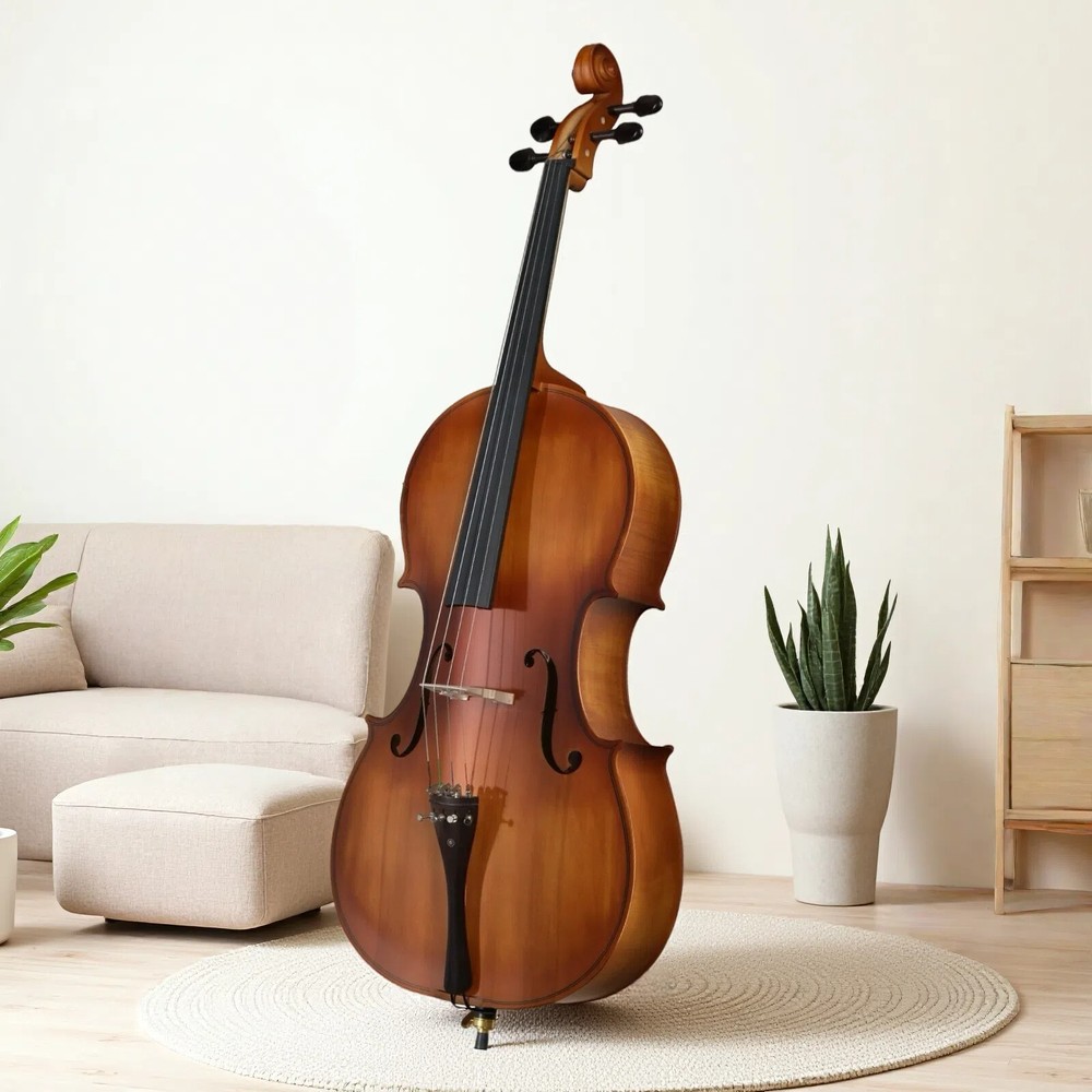 4/4 Full Size Solid Spruce Top Beginner Acoustic Cello Set - Bag Antiqued Bow