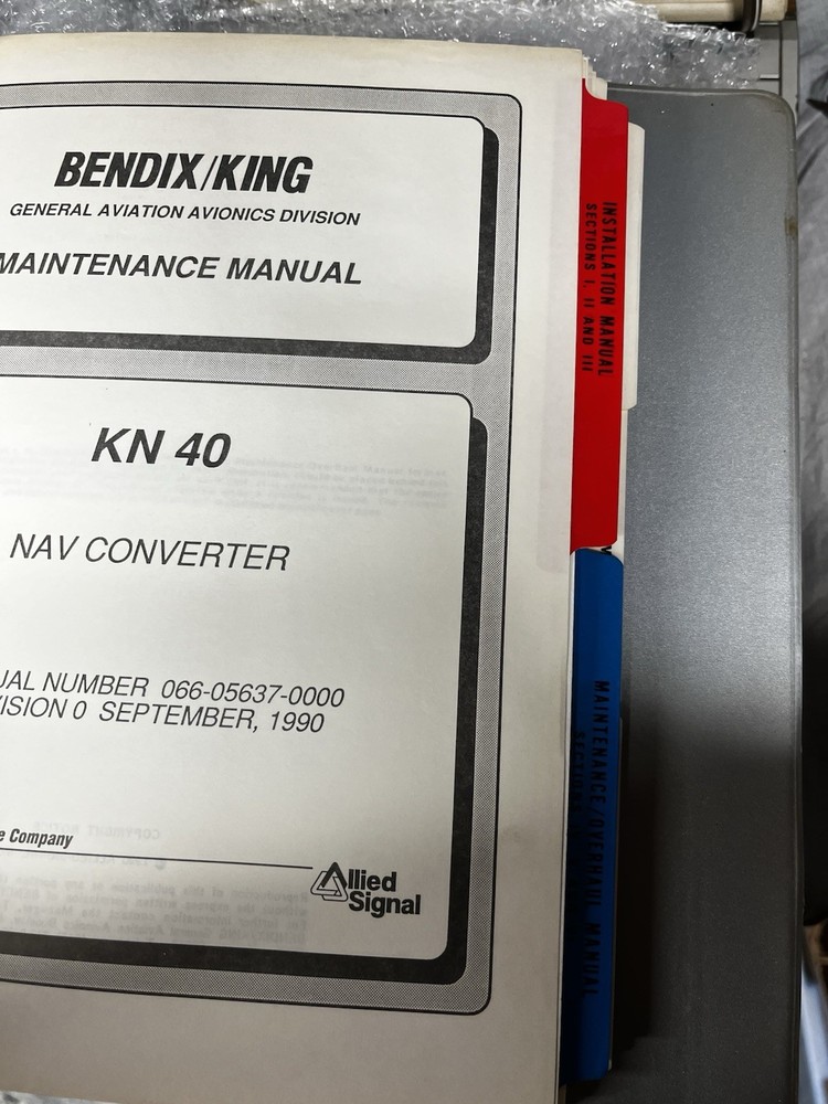 Bendix/king KN 40 Navigation Converter Instruction Manual 1990