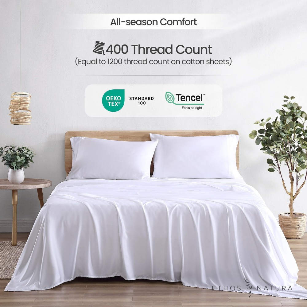 100% Eucalyptus Tencel Lyocell Sheet Set, Silky Soft & Smooth Cooling Sheets ...