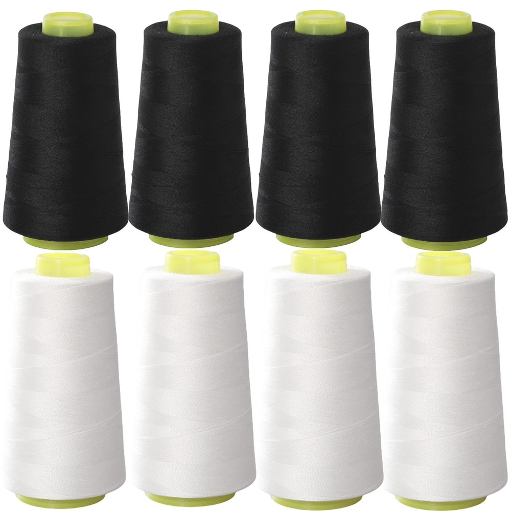 Black & White Sewing Thread, 8PCS 40S/2 3000 Yard Spool Serger Thread, All Pu...