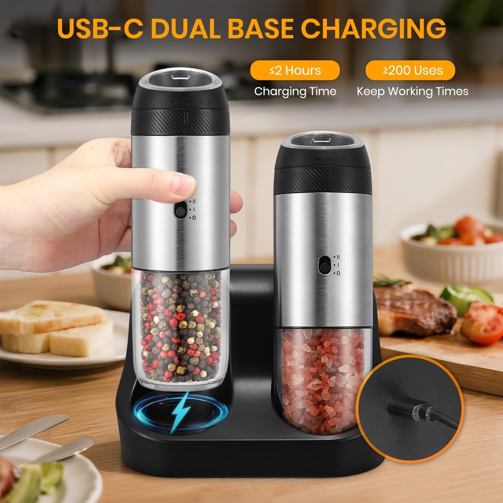 Rechargeable Salt Grinder Set with Variable Grinding Speed, External Adjustab...