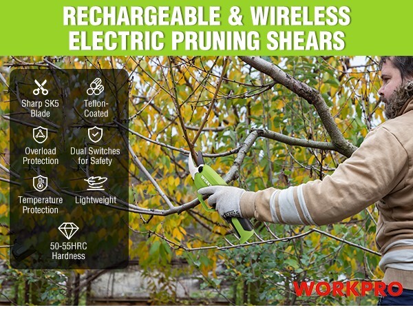 WORKPRO 7.2V Electric Pruning Shears Battery Powered Pruning Shears Gardening