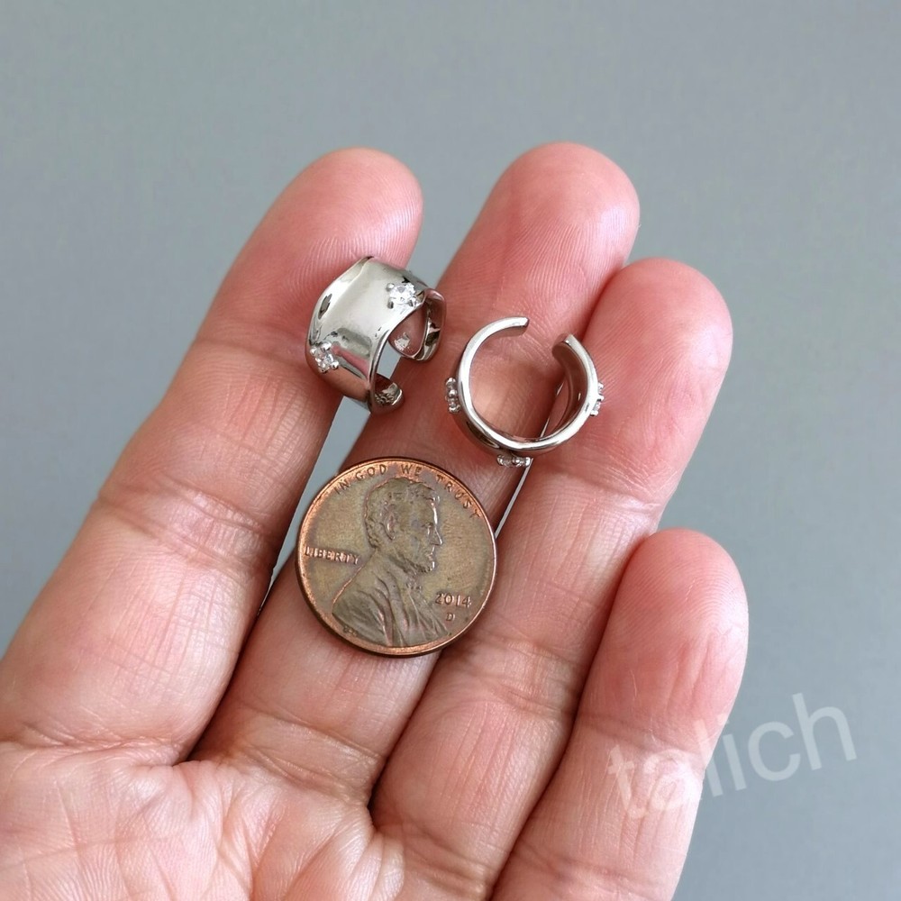 PAIR Organic Sterling Silver Ear Cuff with Tiny CZ Non Piercing Unique Minimal