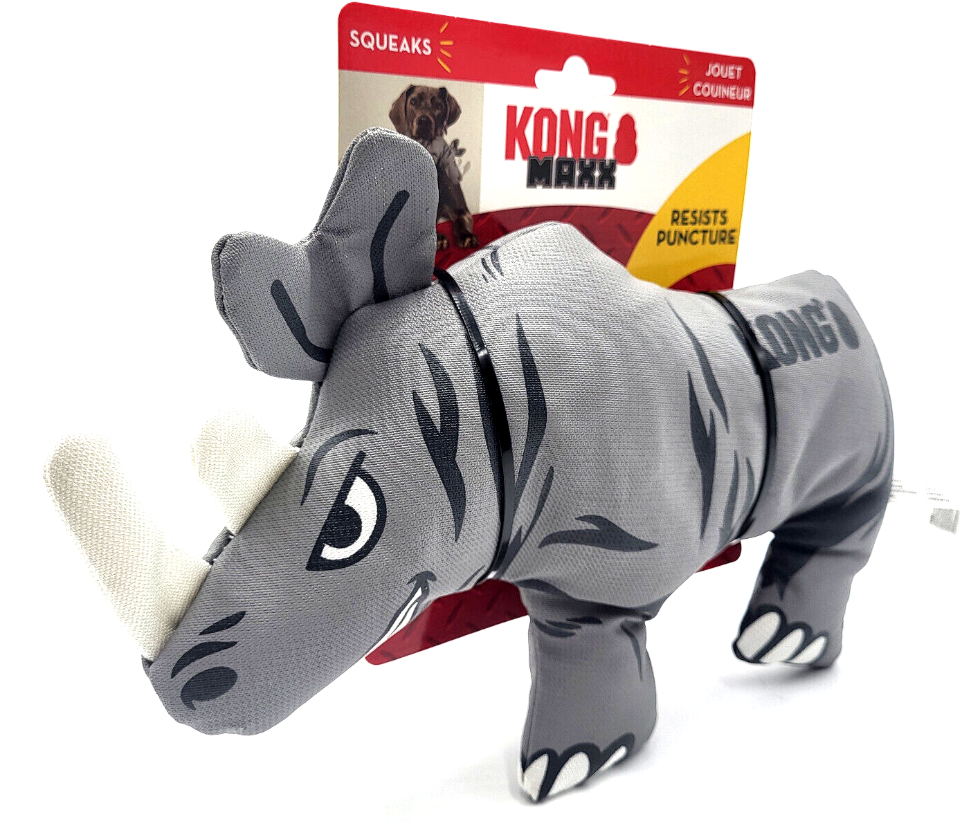 KONG Maxx Rhino Large Durable Squeaky Strong Fabric Dog Fetch Toy 12x9"