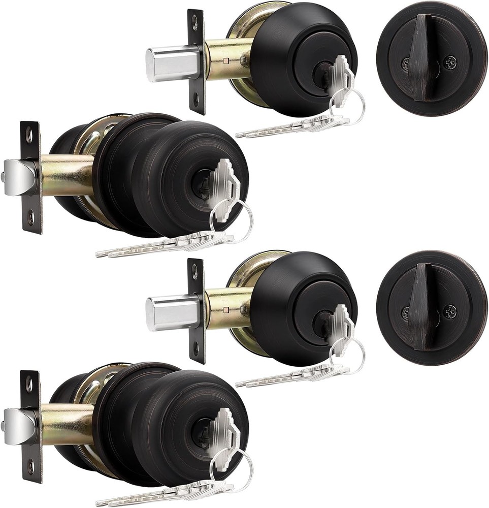 Entry Door Knobs Lock Set & Single Cylinder Deadbolt Combination Set Entry Door