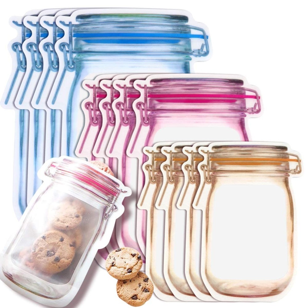 30 PCS Multi-Size Mason Jar Bottle Pattern Zipper Bags,Reusable Small, Multi