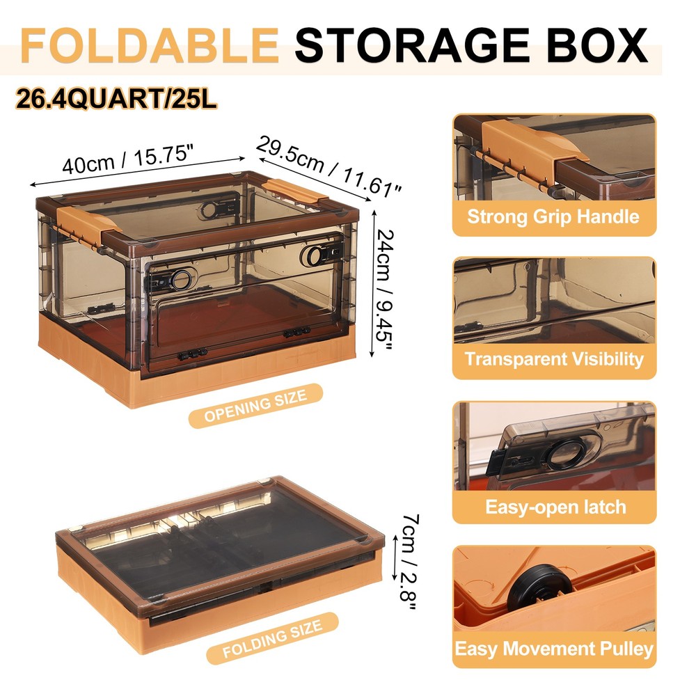 26.4 Quart Plastic Stackable Storage Bins Foldable Box for Bedroom(Orange)